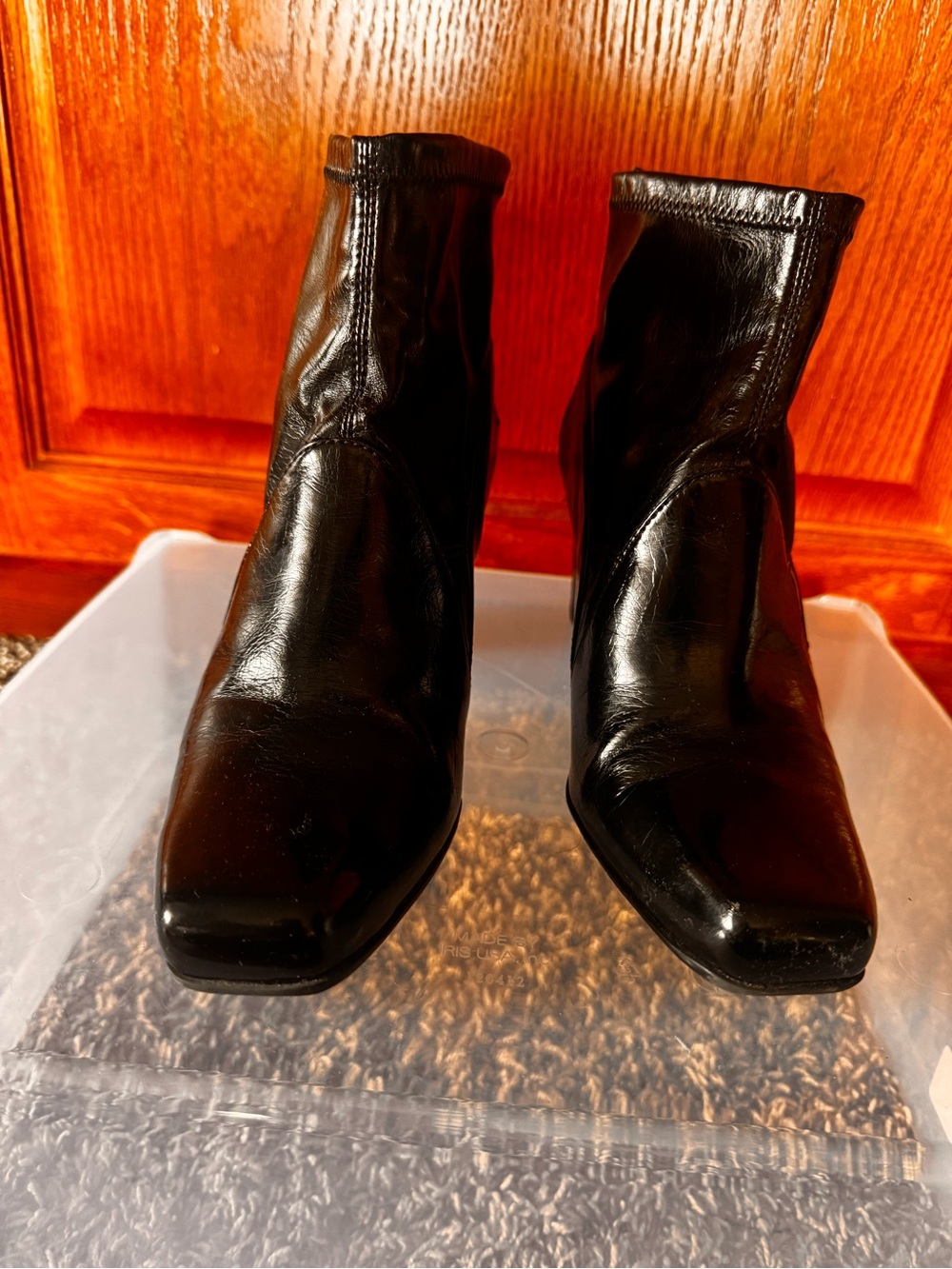 women’s black boots shiny material